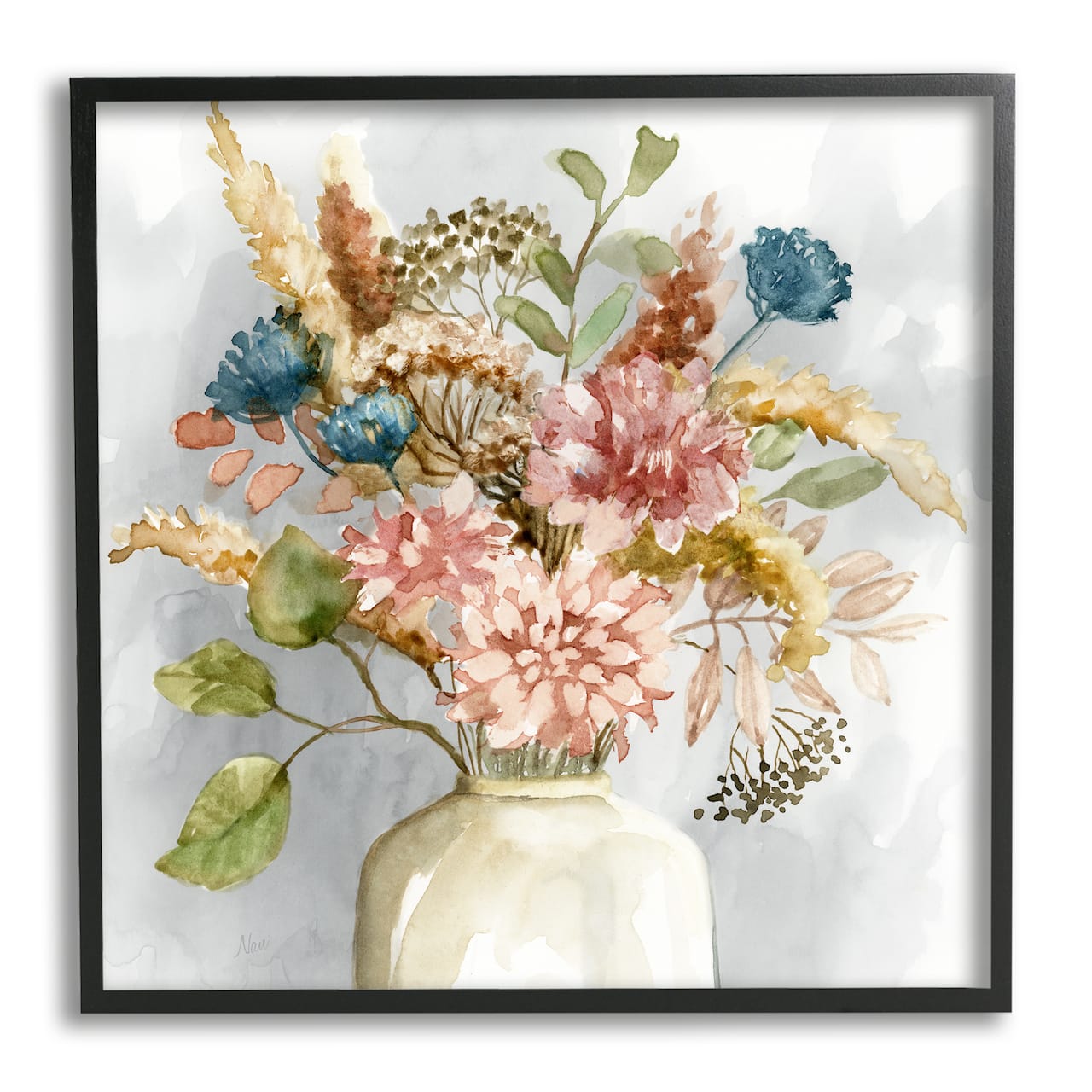 Stupell Industries Wildflower Watercolor Bouquet Country Vase Floral Painting Framed Wall Art